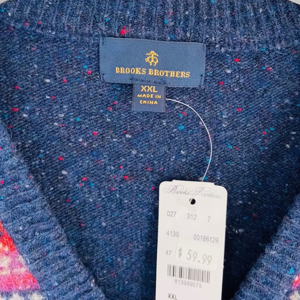 Brooks Brothers Sweater Vest Mens Blue Fair Isle Lambs Wool V Neck XXL - Picture 4 of 9